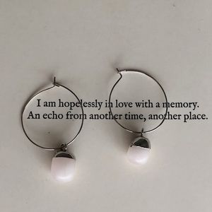 Silver Hoop Earrings with Pale Pink Stones